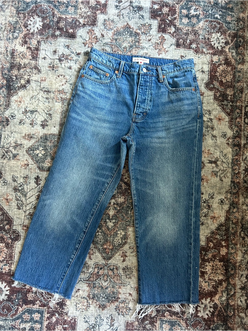 Lucky Brand 90’s Loose High Rise Medium Blue Cropped Straight-Leg Jeans